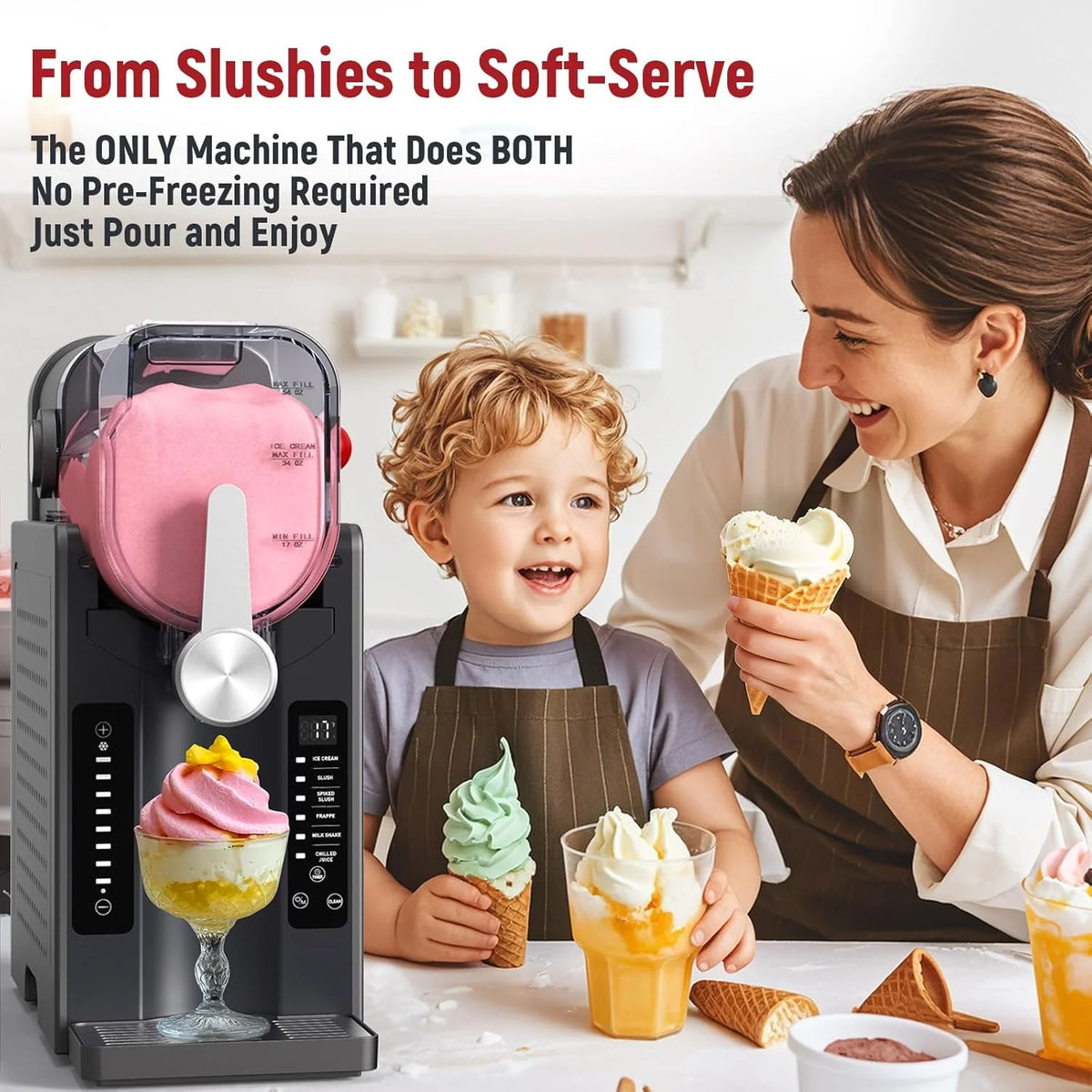 Slushie Machine for Home, No-Ice Frozen Drink Maker, Real-Time Temperature Display, Auto-Cleaning, 6 Preset Modes, Frozen Margaritas, Cocktails, Frappes, Smoothies, Milkshakes