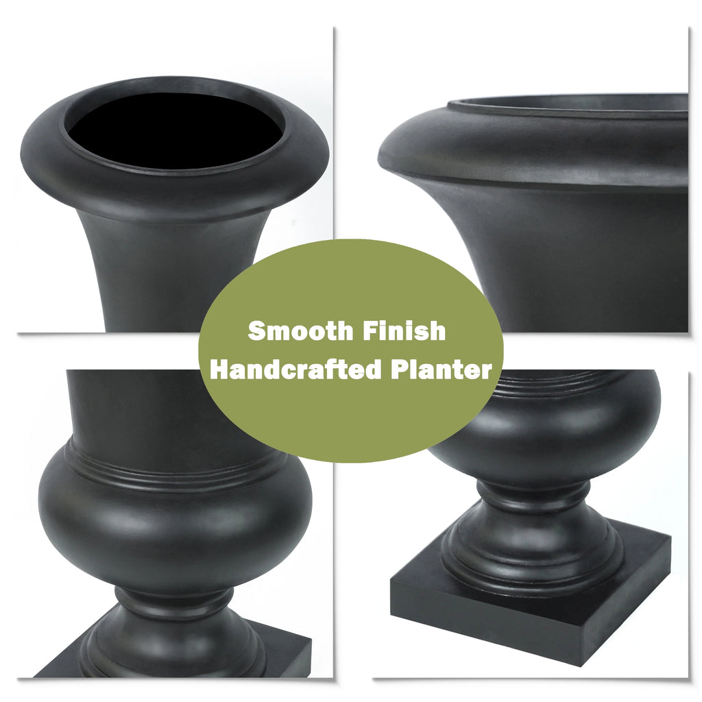 22.75" Tall Handmade Fiber Stone Urn Planter Pot, Decorative Outdoor Garden Flower Container for Patio and Home