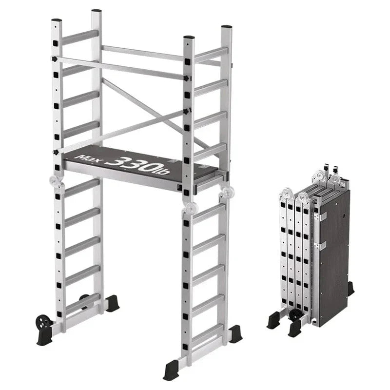 Foldable Multipurpose Scaffolding Ladder and Rolling Work Platform, Adjustable, 330-Lb. Capacity