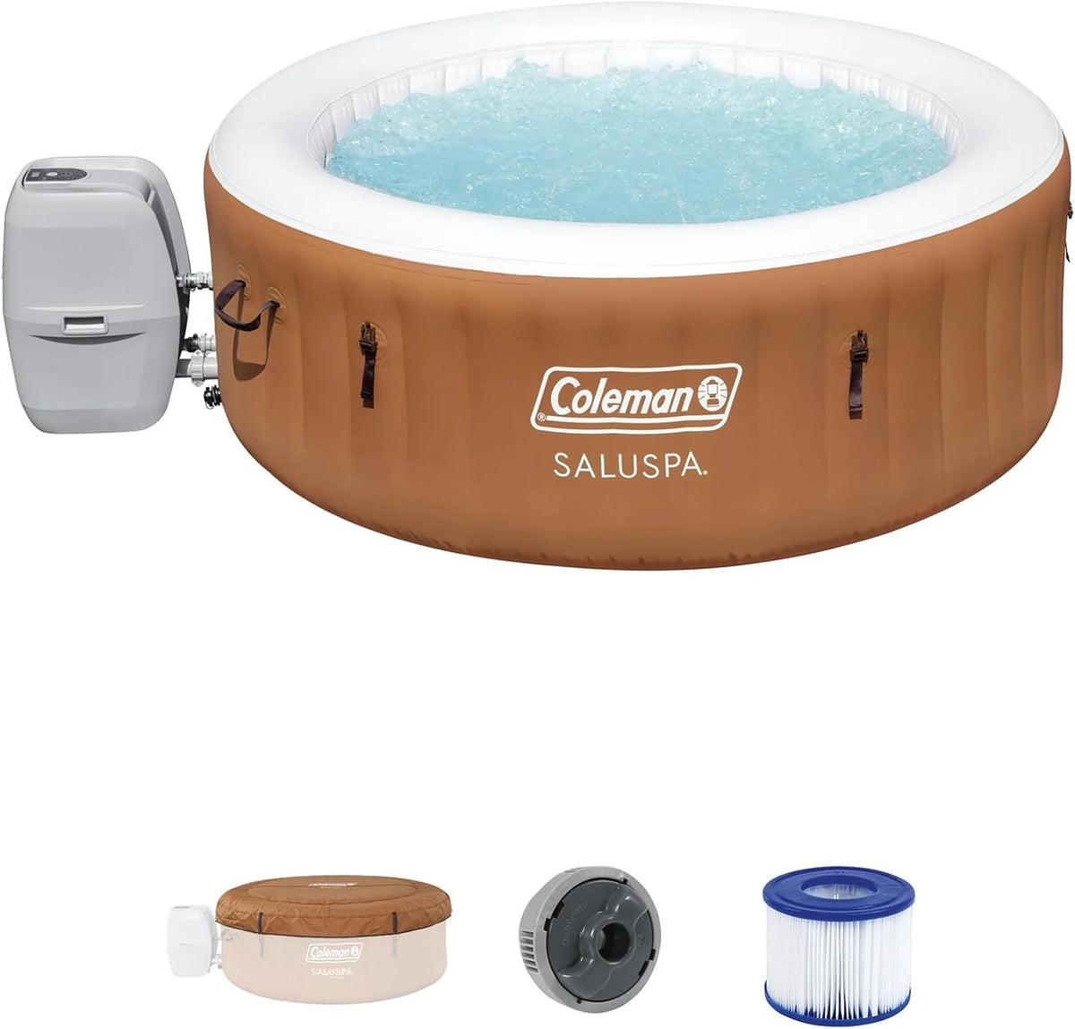 2-4 Person Inflatable Hot Tub, Portable Round Outdoor Spa with 120 Soothing Air Jets and Insulated Cover, Black