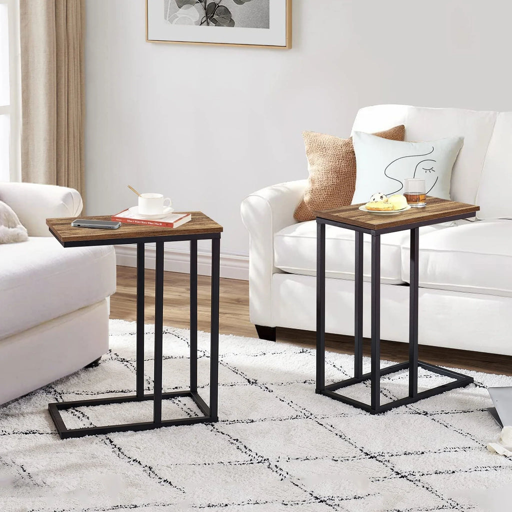 Set of 2 C-Shaped Sofa Side Tables, Small End Tables for Living Room, Bedside and TV Tray