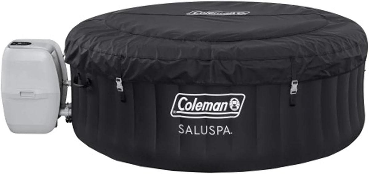 2-4 Person Inflatable Hot Tub, Portable Round Outdoor Spa with 120 Soothing Air Jets and Insulated Cover, Black