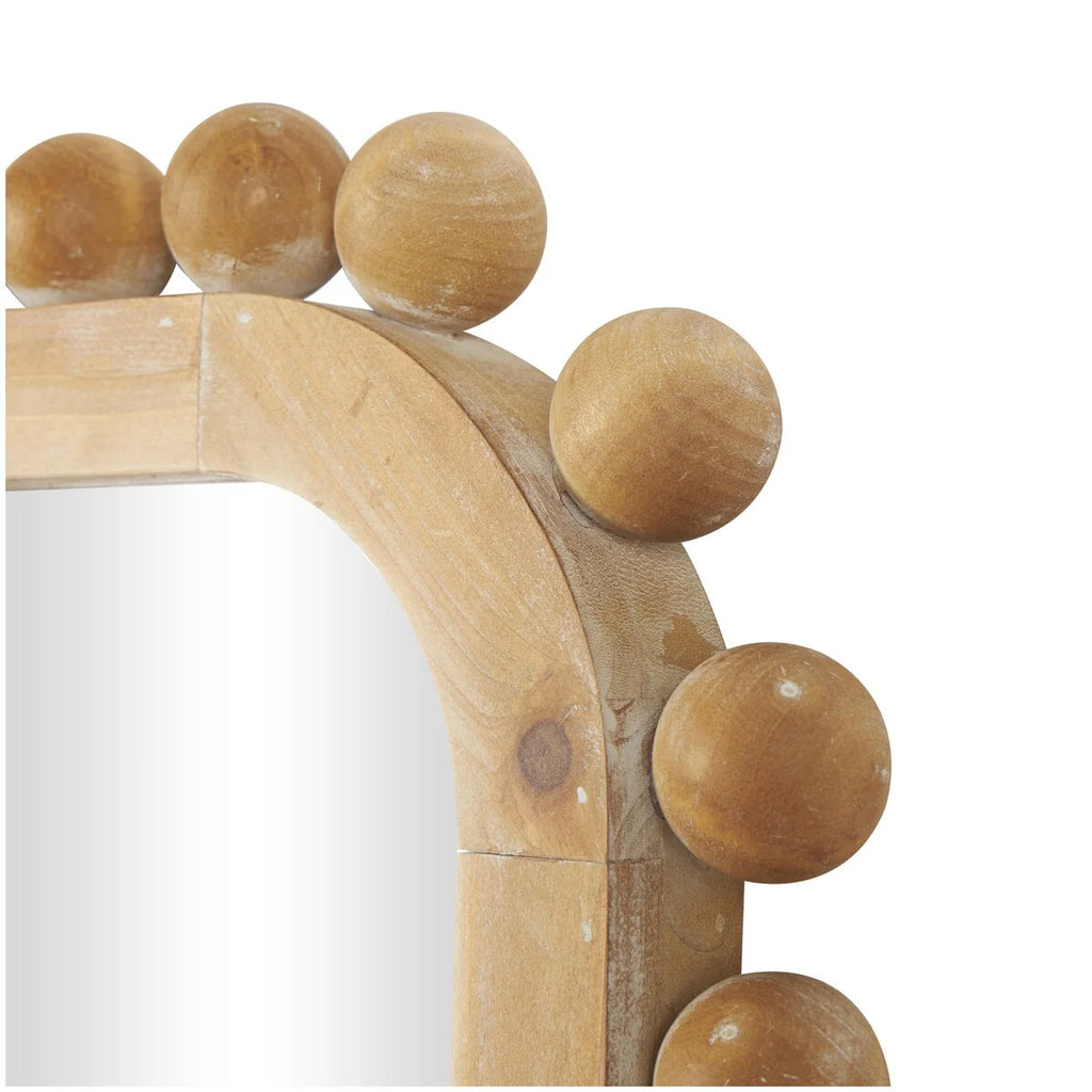 Brown Wood Wall Mirror with Beaded Frame, Rustic Decorative Mirror for Home