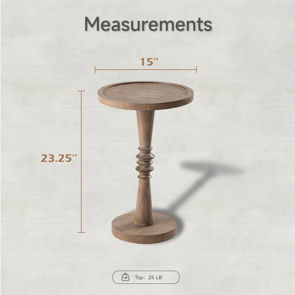Small Pedestal End Table with Tray Top, Farmhouse Distressed Finish Accent Table