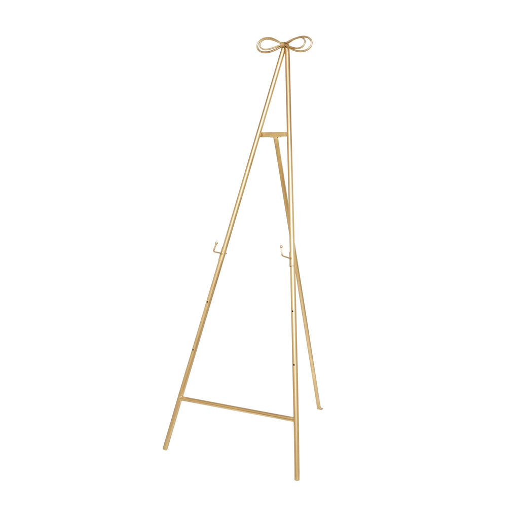 Tall Adjustable 3-Tier Metal Display Stand, Gold Floor Easel with Bow Top