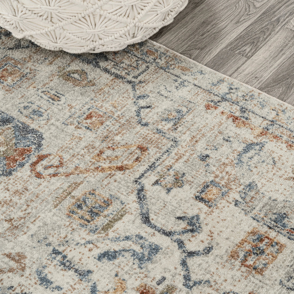Bohemian Medallion Low-Pile Machine-Washable Area Rug, Cream and Terra