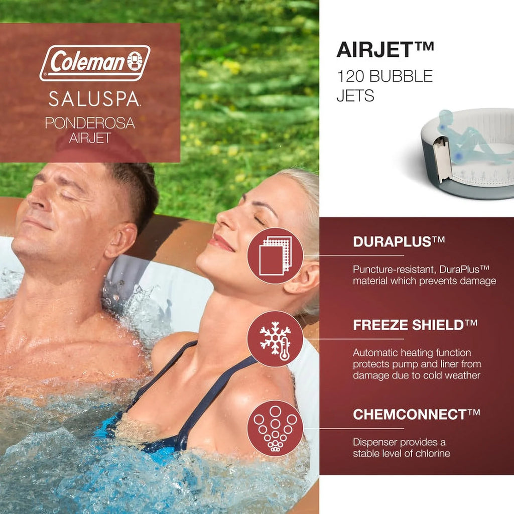 2-4 Person Inflatable Hot Tub, Portable Round Outdoor Spa with 120 Soothing Air Jets and Insulated Cover, Black