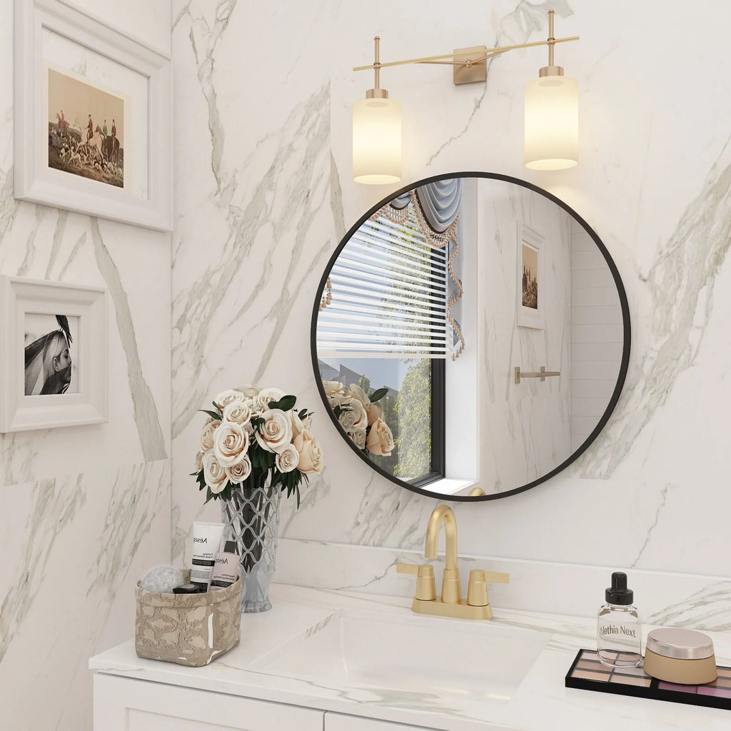 Round Metal Black Frame Bathroom Vanity Mirror, Wall Mounted Decorative Mirror