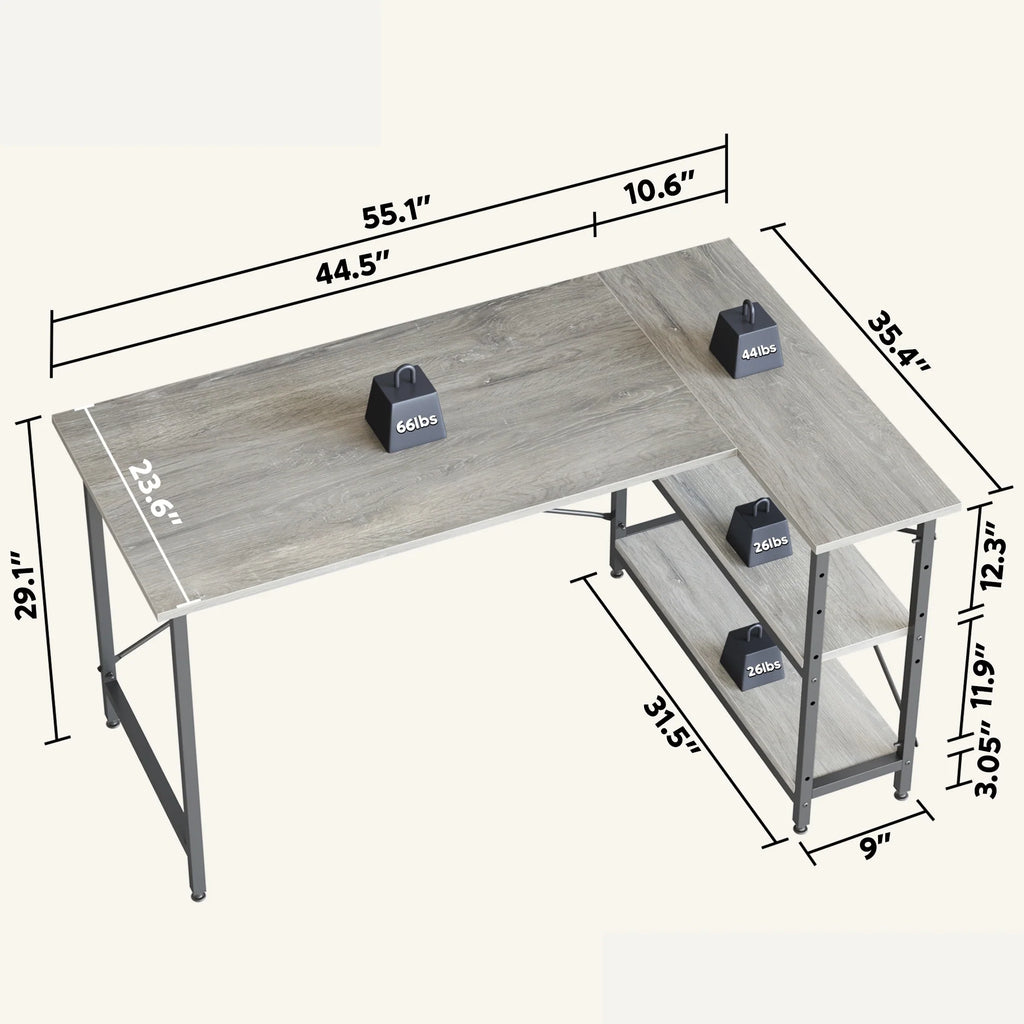 Small L Shaped Computer Desk with Storage Shelves, Compact Corner Workstation for Home Office and Study