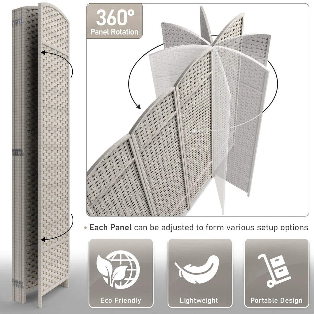 6 Panel Room Divider, 6ft Tall Extra Wide Folding Privacy Screen with Hand-Woven Mesh Panels