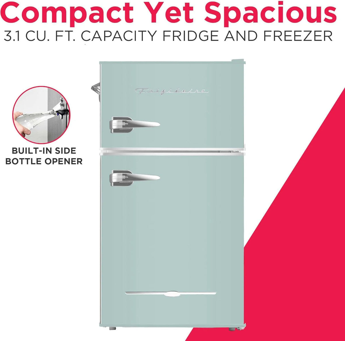 Retro 3.2 Cu Ft Mini Fridge with Freezer – 2-Door Compact Refrigerator with Side Bottle Opener