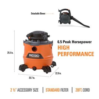 16-Gallon 6.5 Peak HP Wet/Dry Shop Vacuum with Detachable Blower, Filter Lock, Locking Hose and Accessories