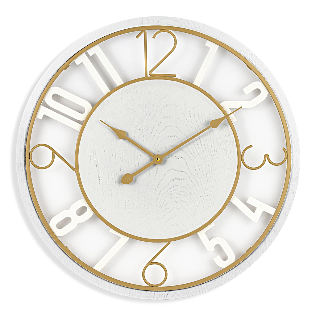 24 Inch Round Wooden Wall Clock, Modern Analog Clock with Numeral Design, Battery Operated