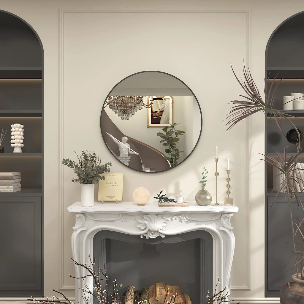 Round Metal Black Frame Bathroom Vanity Mirror, Wall Mounted Decorative Mirror