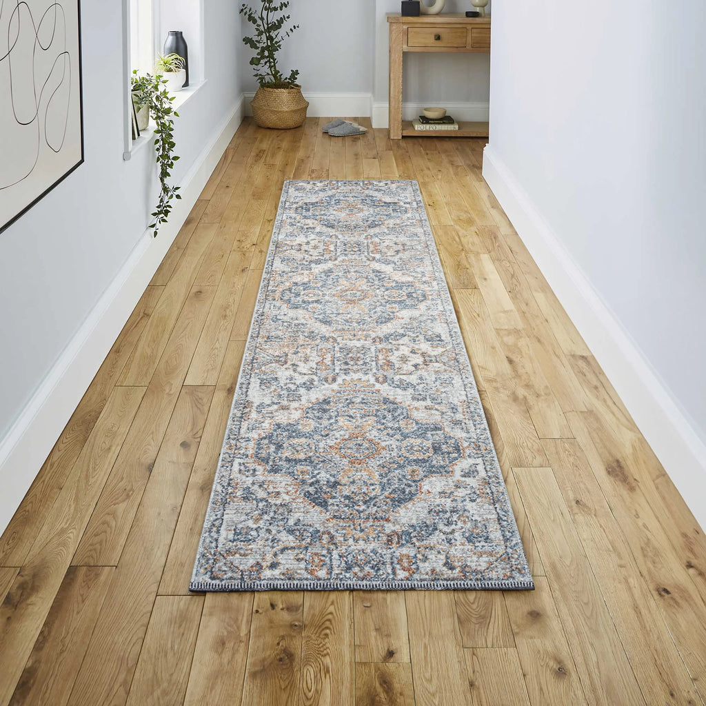 Bohemian Medallion Low-Pile Machine-Washable Area Rug, Cream and Terra