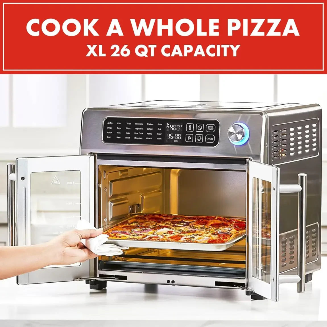 26-Qt. Extra-Large Air Fryer Convection Toaster Oven with French Doors, Stainless Steel
