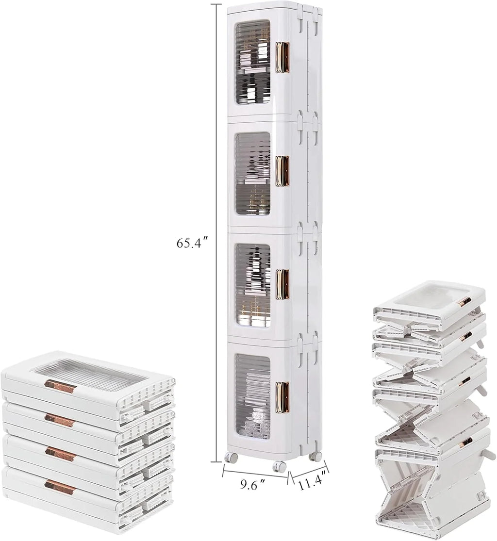4-Tier Tall Narrow Plastic Storage Cabinet, Slim Vertical Organizer for Bathroom, Bedroom and Home Storage