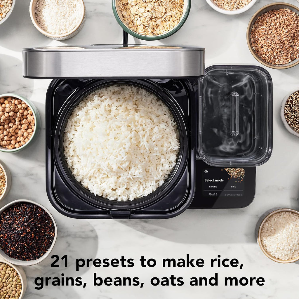 8-Cup Grain and Rice Cooker with Integrated Scale and Delayed Cook