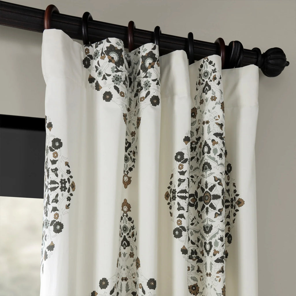Medallion Damask Printed Cotton Room Darkening Curtain Panel, 1 Piece