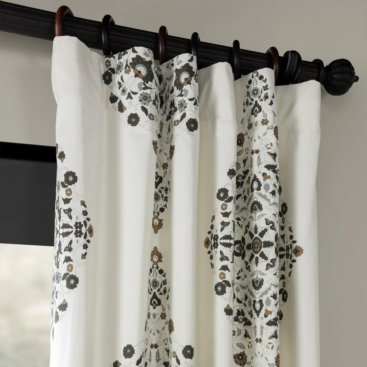 Medallion Damask Printed Cotton Room Darkening Curtain Panel, 1 Piece