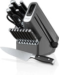 17-Piece Premium Knife Block Set with Built-In Sharpener, Stainless Steel/Black