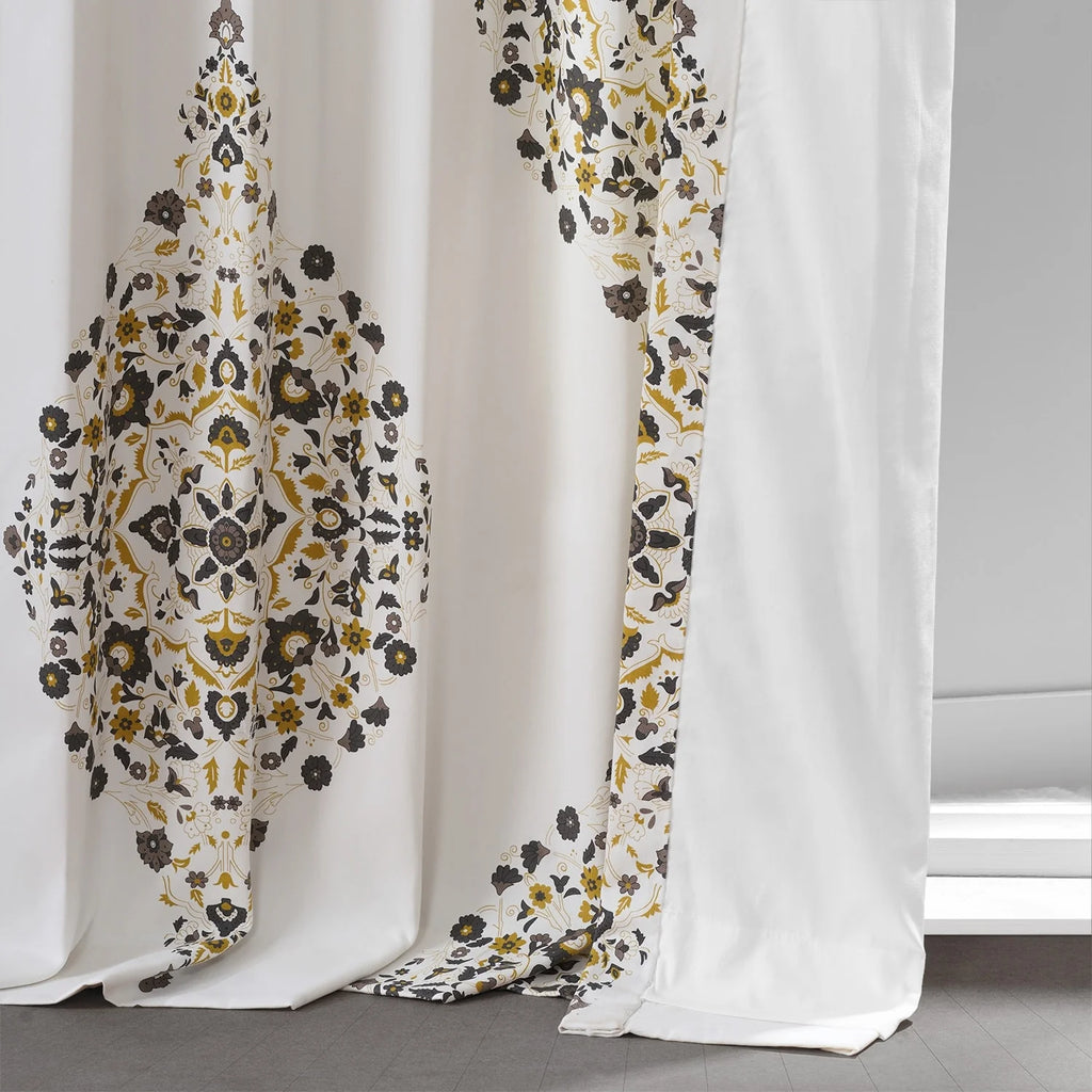 Medallion Damask Printed Cotton Room Darkening Curtain Panel, 1 Piece
