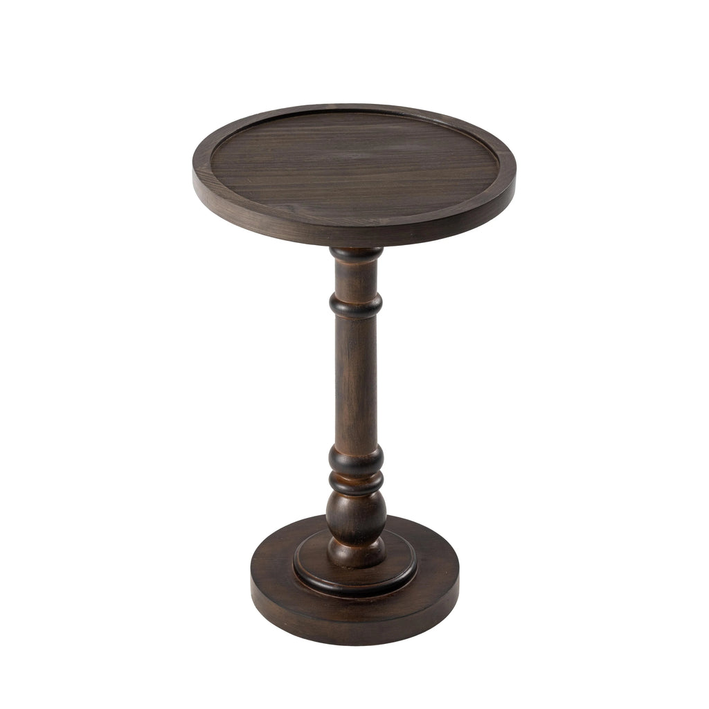 Small Pedestal End Table with Tray Top, Farmhouse Distressed Finish Accent Table