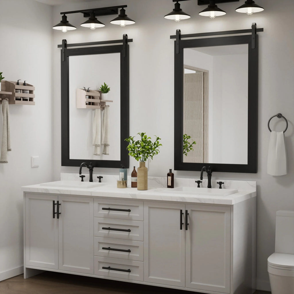 Modern Rectangular Wall Mirror with Wood Frame, Bathroom and Barn Door Mirror, Multiple Sizes