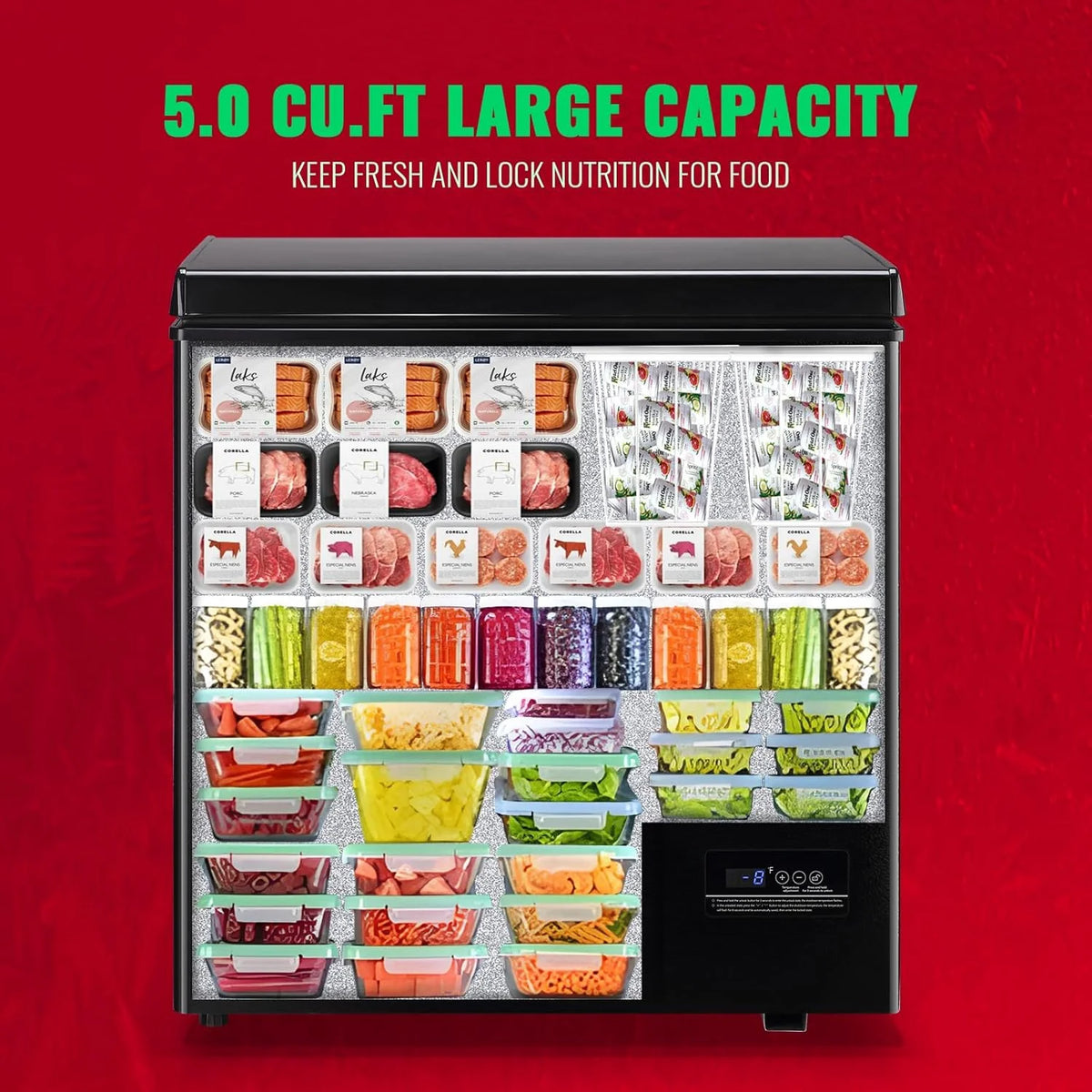 5.0 Cu. Ft. Chest Freezer with 2 Removable Stainless Steel Baskets, Electronic Control, 41°F to -15°F, Black