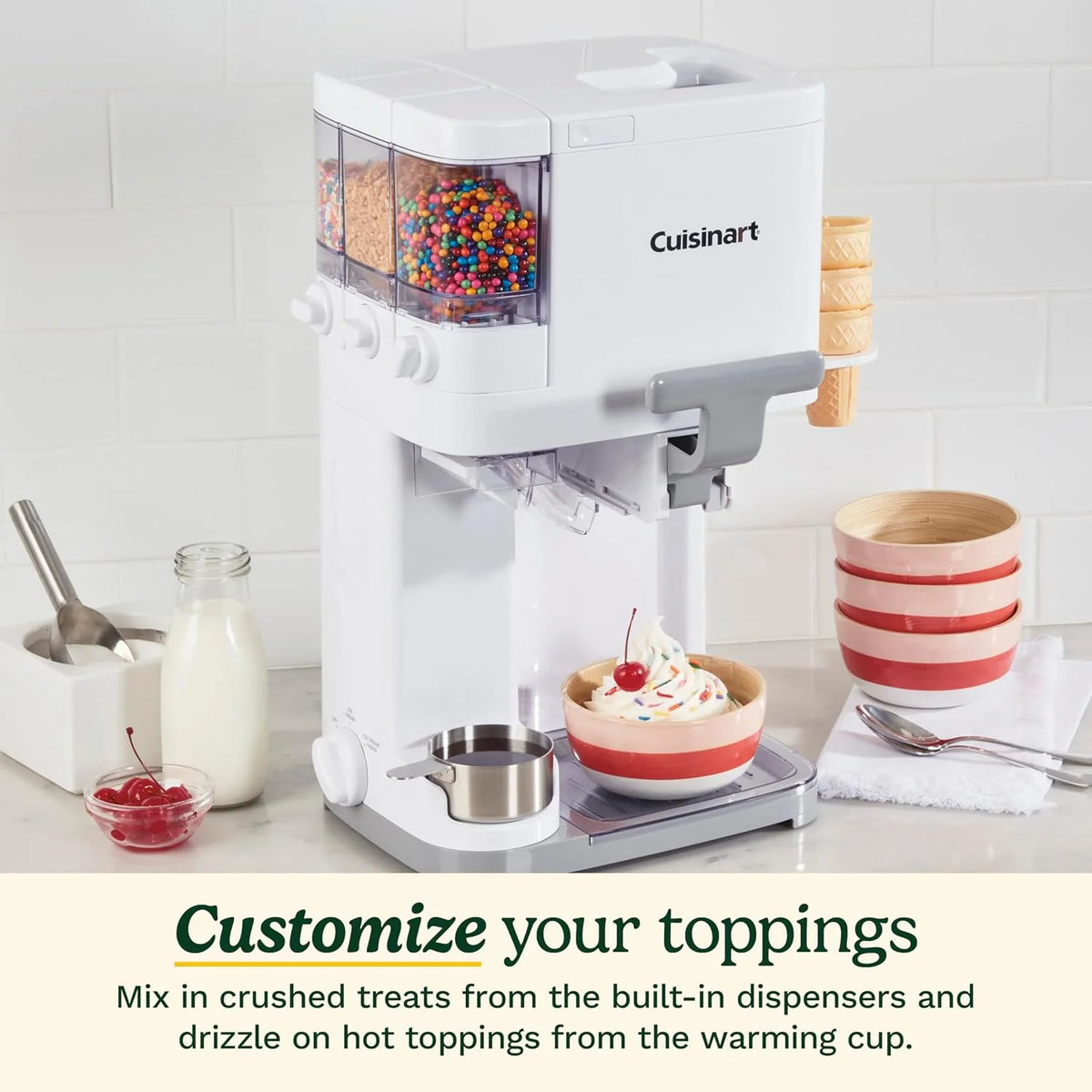 1.5 Qt Soft Serve Ice Cream Machine – 3 Built-In Mix-In Dispensers with Warming Plate
