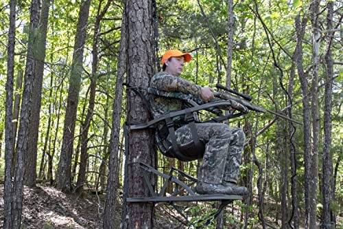Lightweight Aluminum Climbing Treestand with Padded Seat, 300 Lb. Capacity, Safety Harness Included