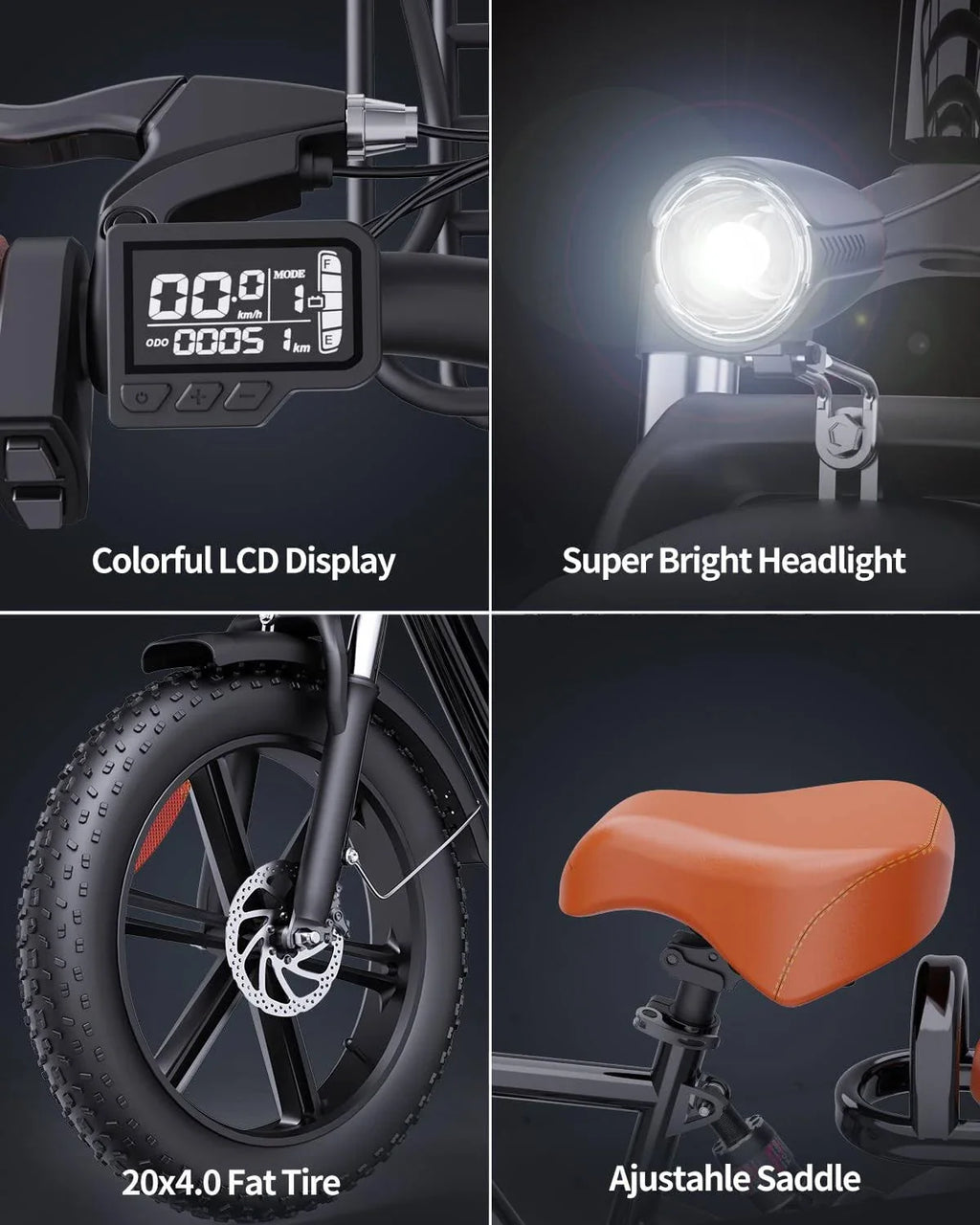 1000W Electric Bike for Adults, 48V 15Ah Removable Battery, 20-Inch x 4.0-Inch Fat Tires
