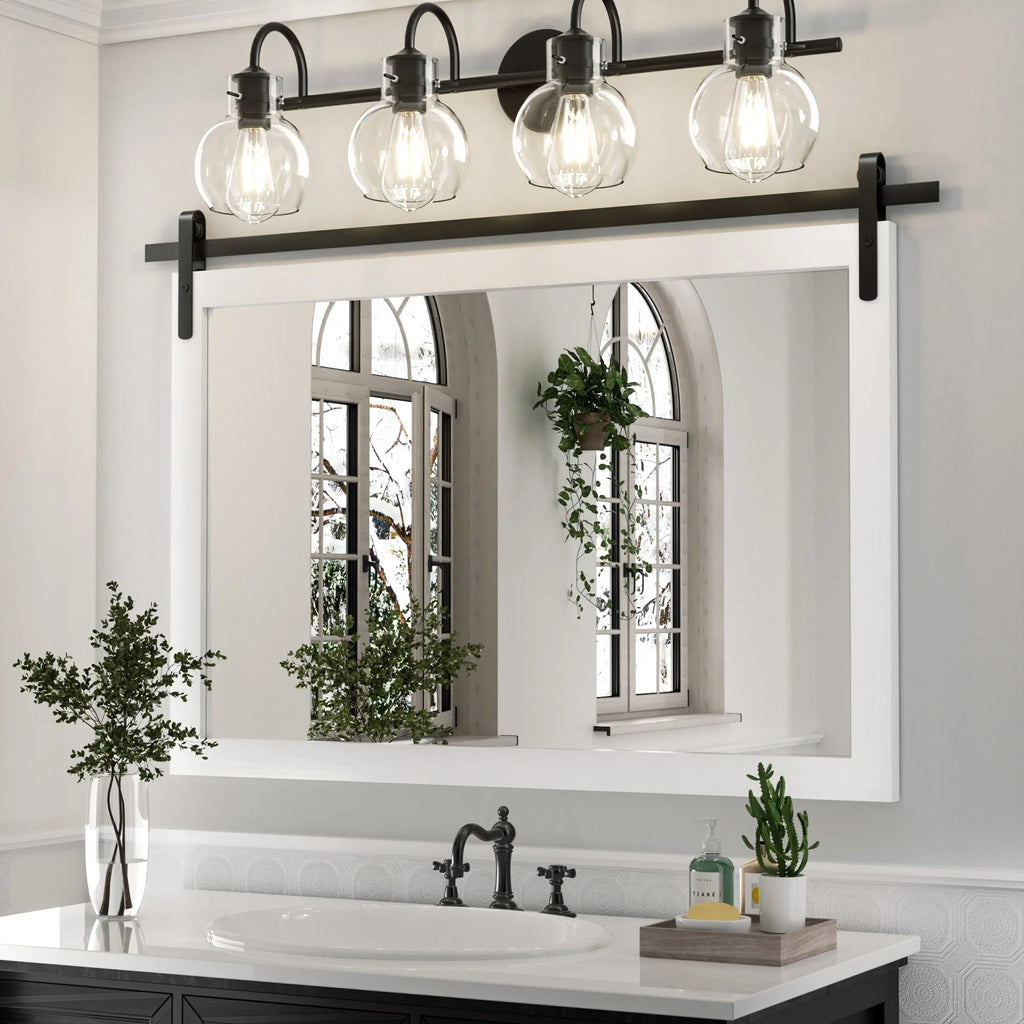 Modern Rectangular Wall Mirror with Wood Frame, Bathroom and Barn Door Mirror, Multiple Sizes