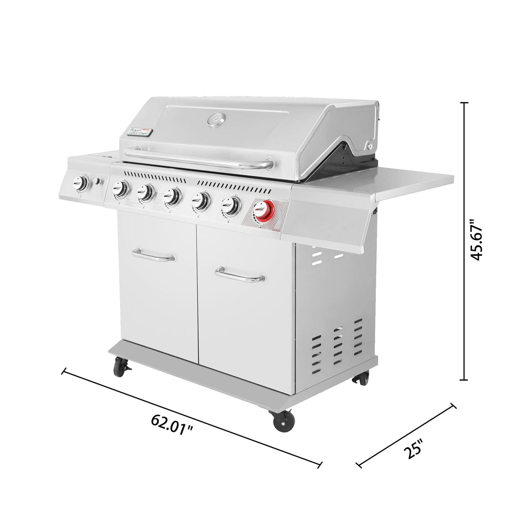 Stainless Steel 6-Burner Gas Grill – 74,000 BTU with Sear & Side Burner, Cabinet Style