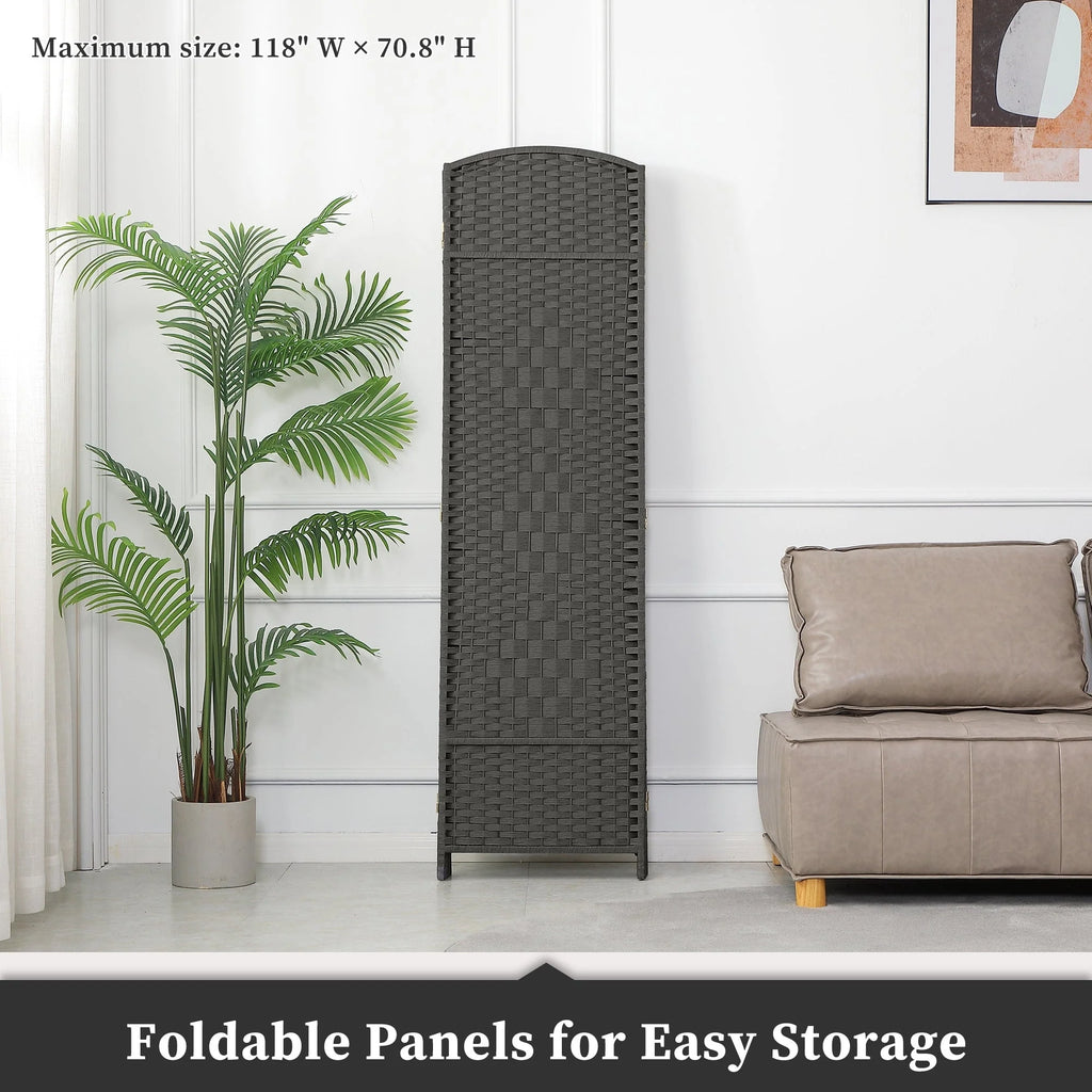 6 FT Tall Woven Fiber Room Divider, Freestanding Folding Privacy Screen