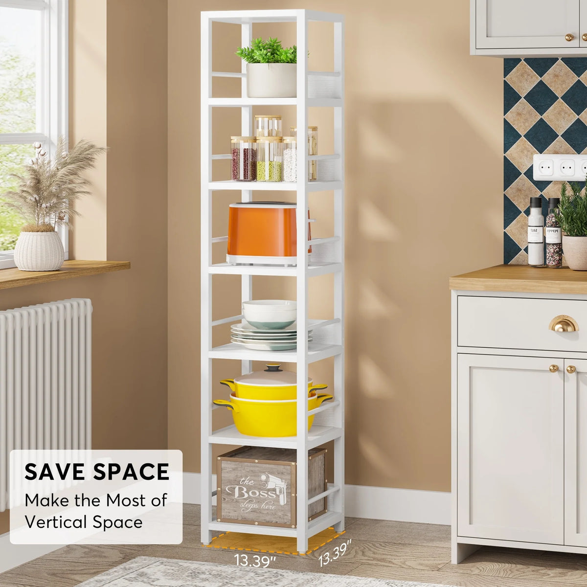 75 Inch Tall Narrow Corner Shelf, 6-Tier Etagere Storage Rack for Home and Office