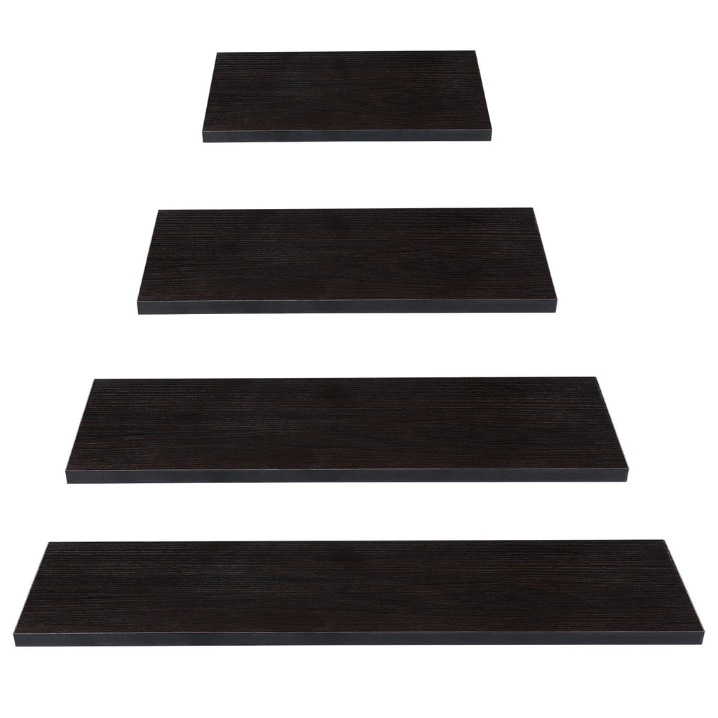 4-Piece Wood Floating Wall Shelves, White and Black Storage Shelf Set for Home Decor