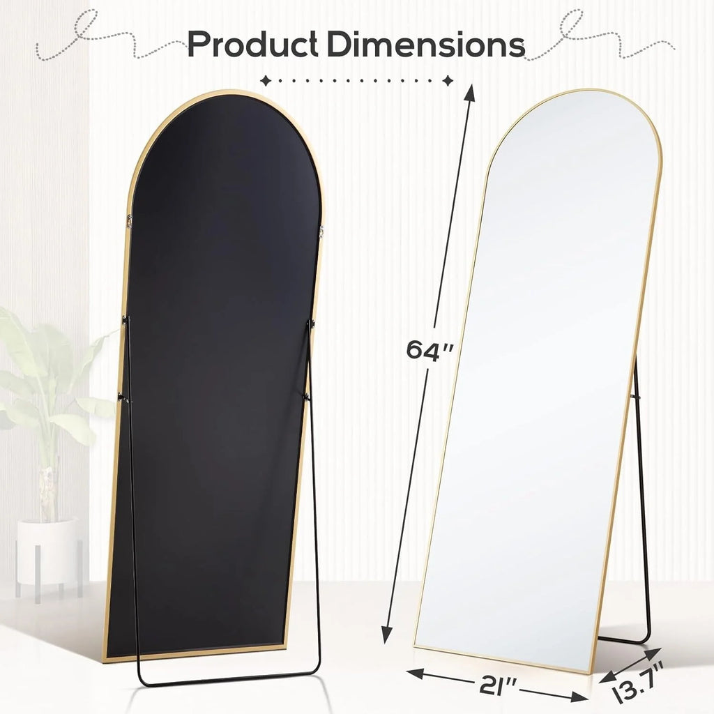 21x64 Full Length Arched Mirror, Large Tall Body Dressing Mirror with Aluminum Alloy Frame, Stand and Wall Mount Option