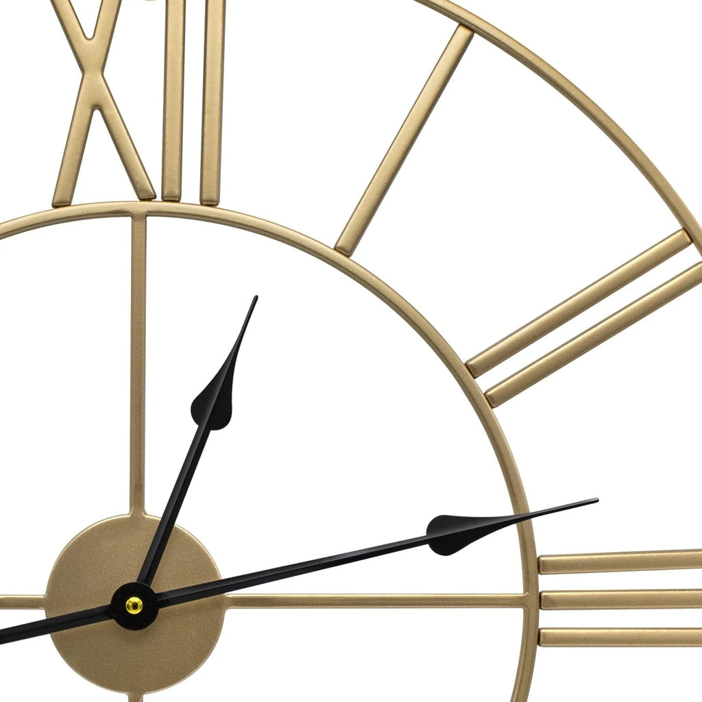 24 Inch Large Round Gold Metal Wall Clock, Decorative Analog Clock for Home