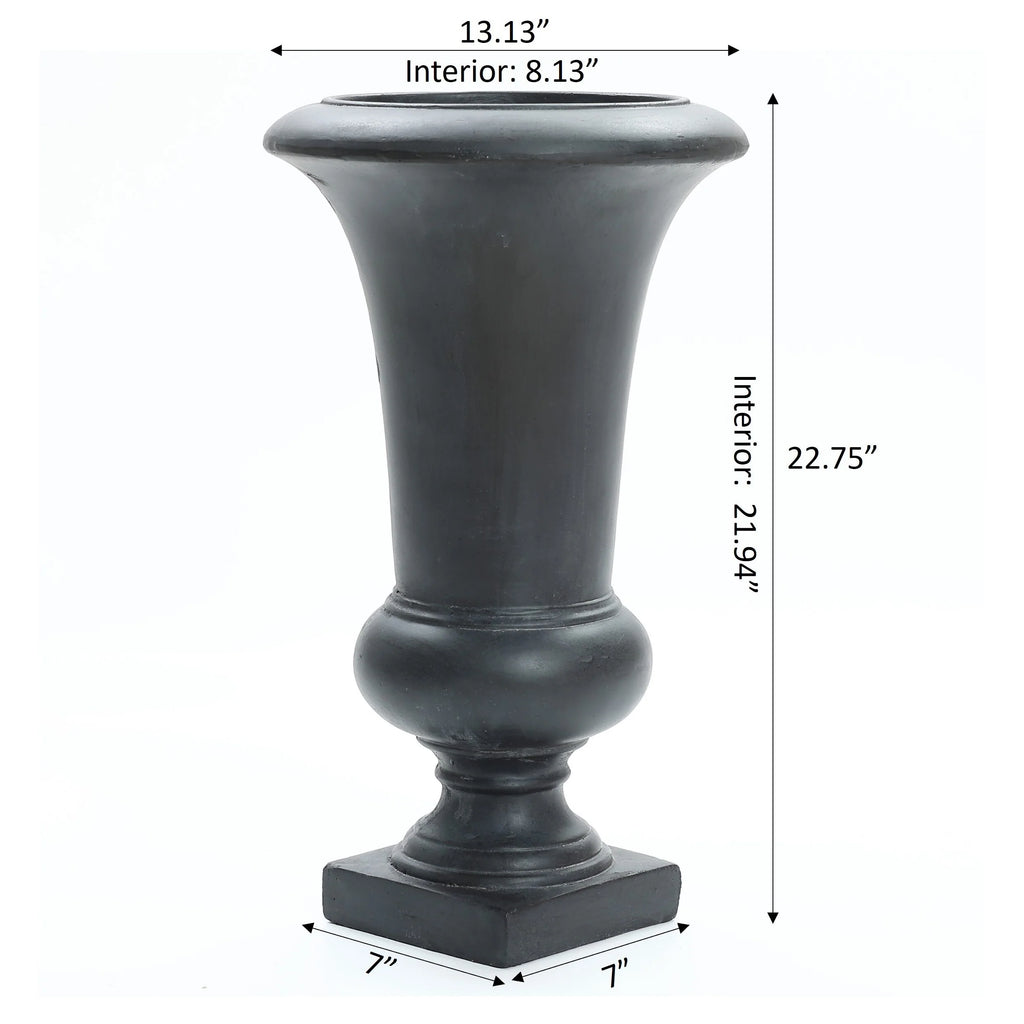22.75" Tall Handmade Fiber Stone Urn Planter Pot, Decorative Outdoor Garden Flower Container for Patio and Home