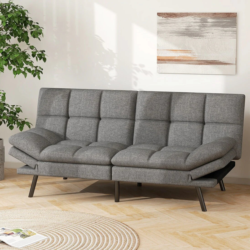 Convertible Futon Sofa Bed with Memory Foam, Foldable Loveseat Sleeper with Adjustable Armrests