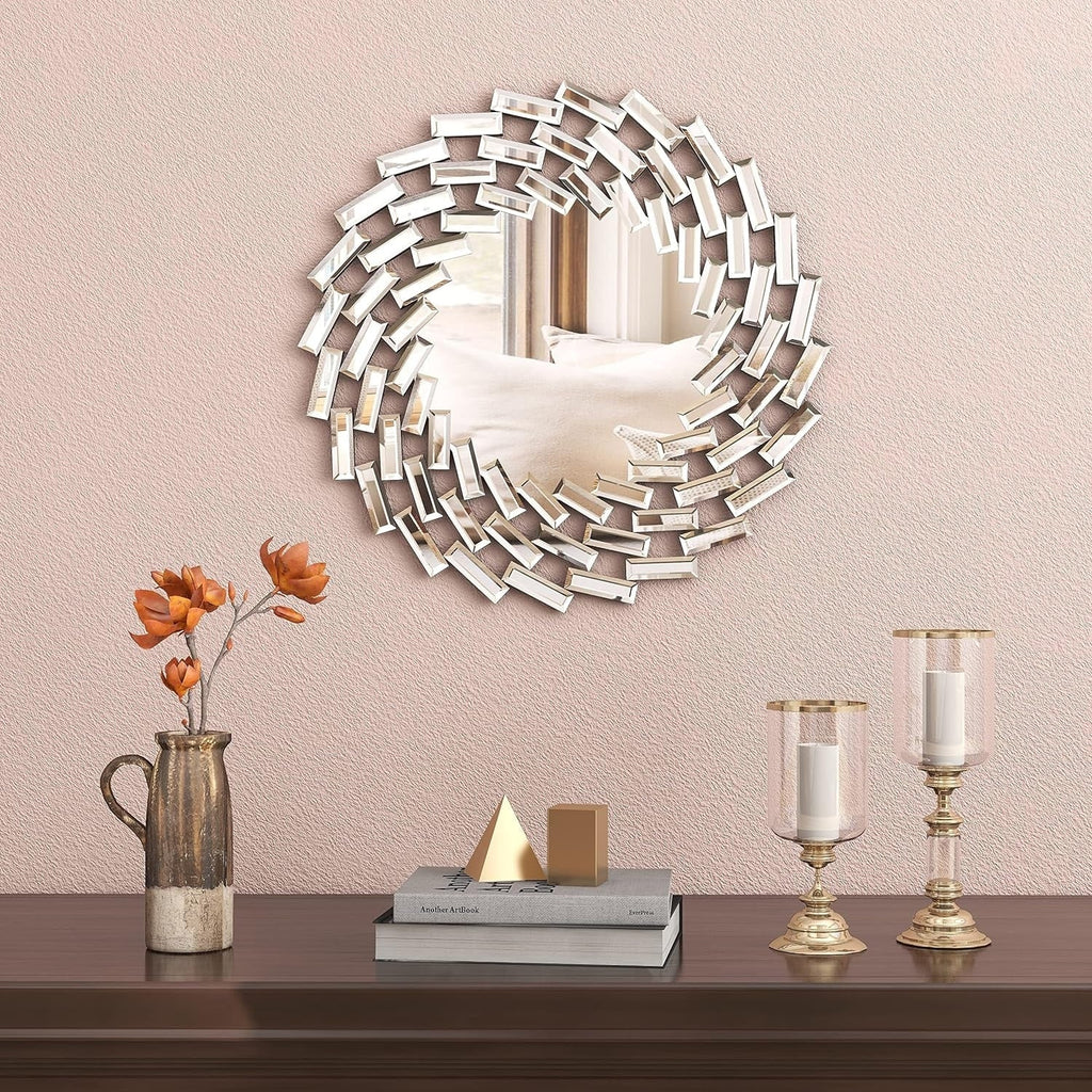Round Sunburst Wall Mirror, Decorative Accent Mirror for Living Room, Bedroom and Entryway Home Decor