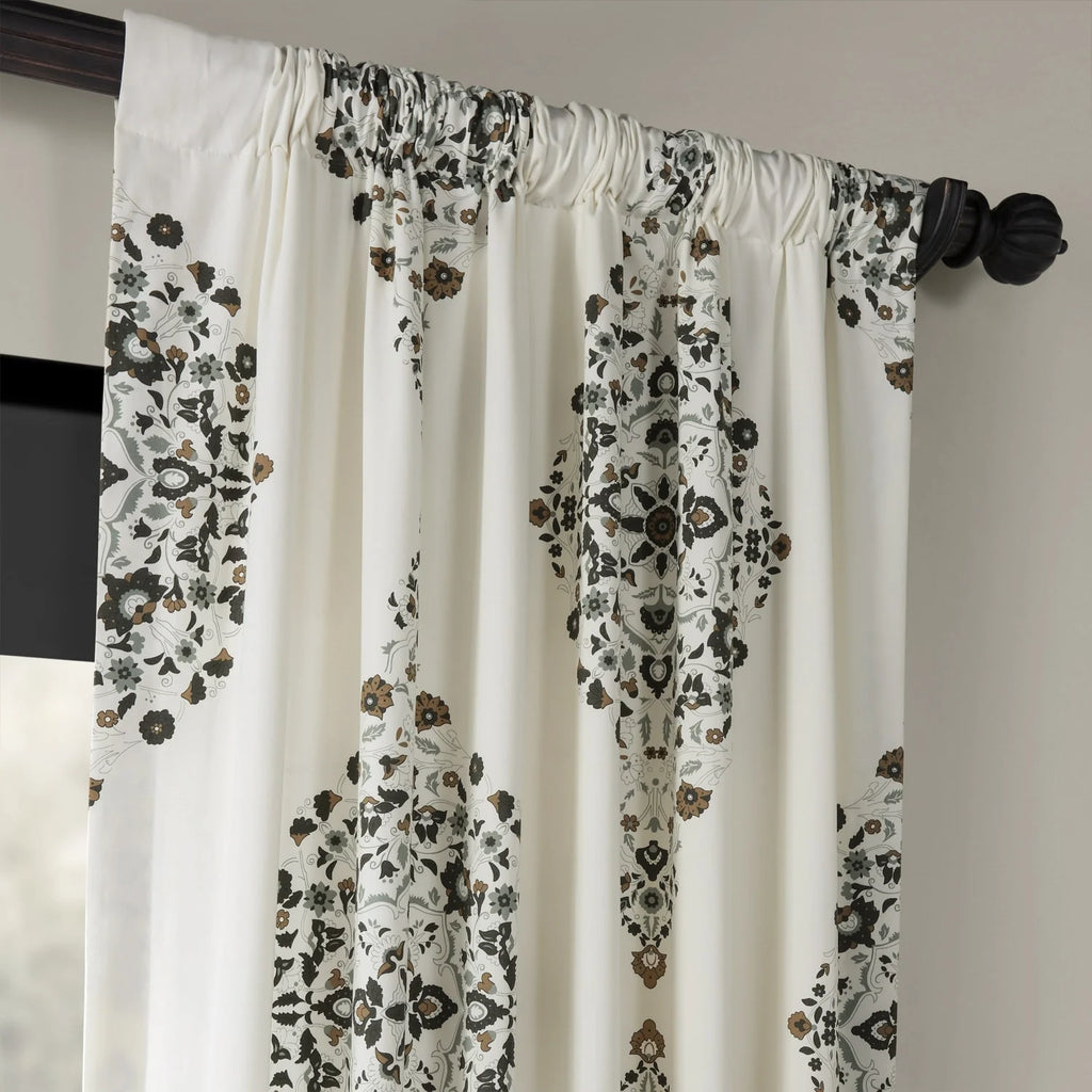 Medallion Damask Printed Cotton Room Darkening Curtain Panel, 1 Piece