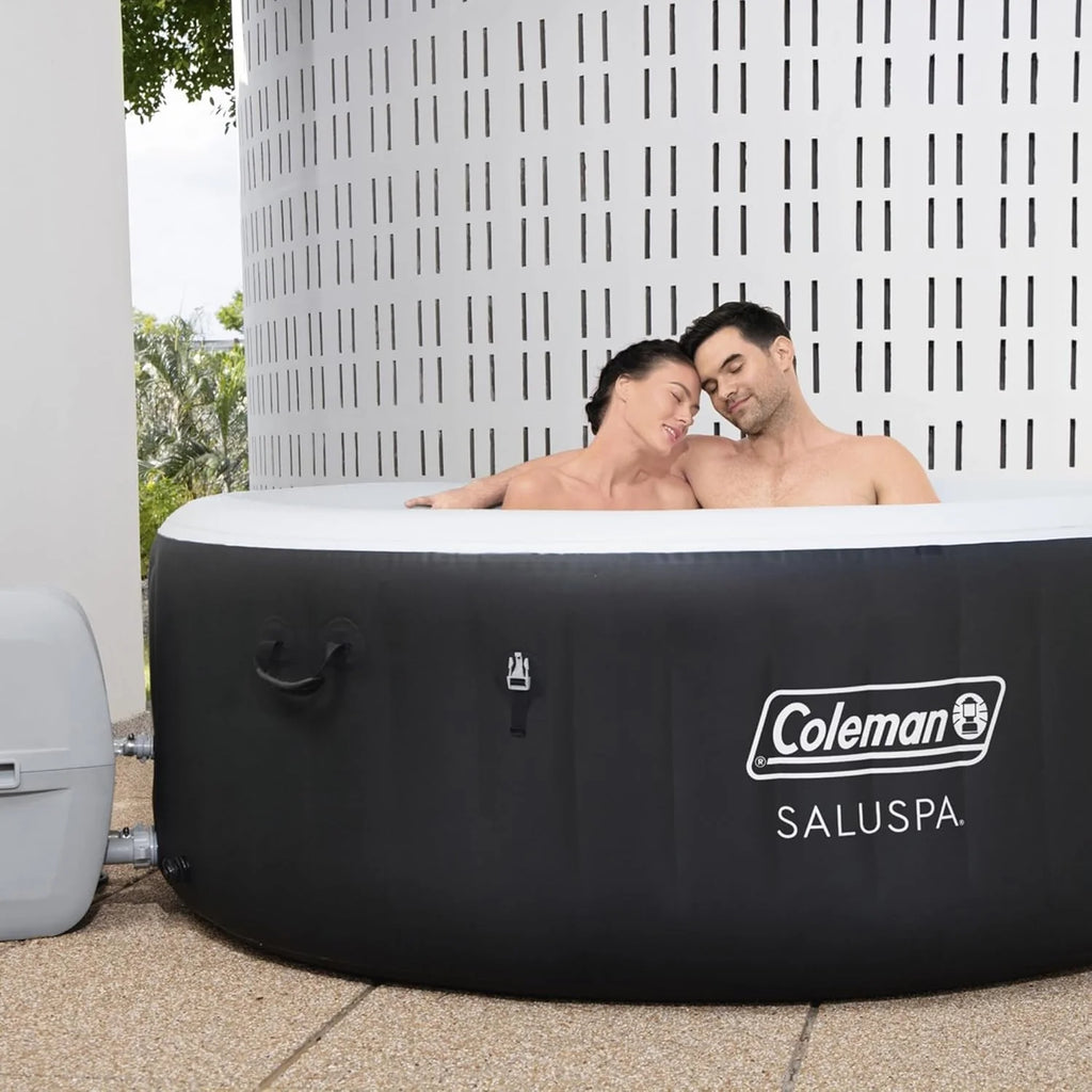 2-4 Person Inflatable Hot Tub, Portable Round Outdoor Spa with 120 Soothing Air Jets and Insulated Cover, Black