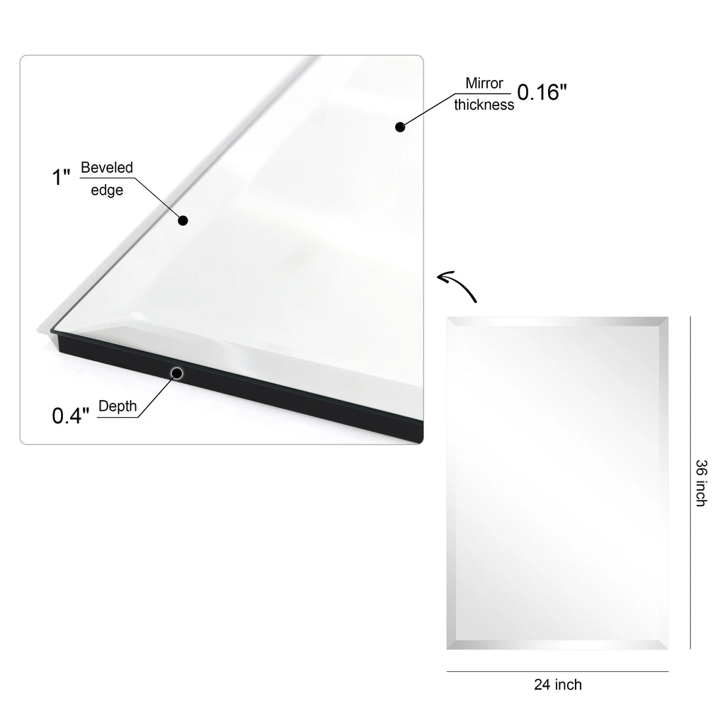 Frameless Beveled Prism Wall Mirror, Clear Square or Rectangular Decorative Mirror for Bathroom, Bedroom and Home Decor