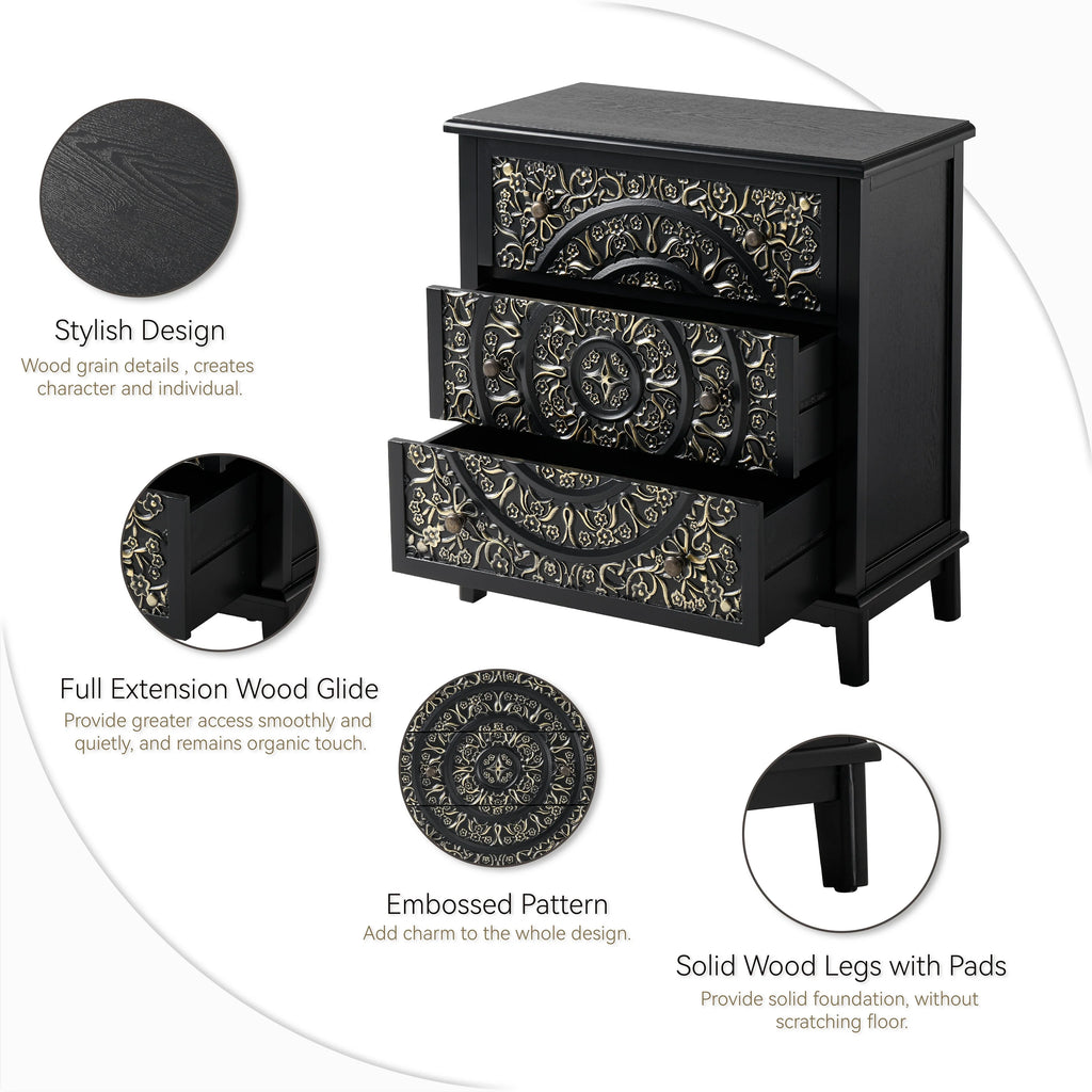 Farmhouse Fully Assembled Nightstand with 2 Drawers, Flower Motif End Table for Small Spaces