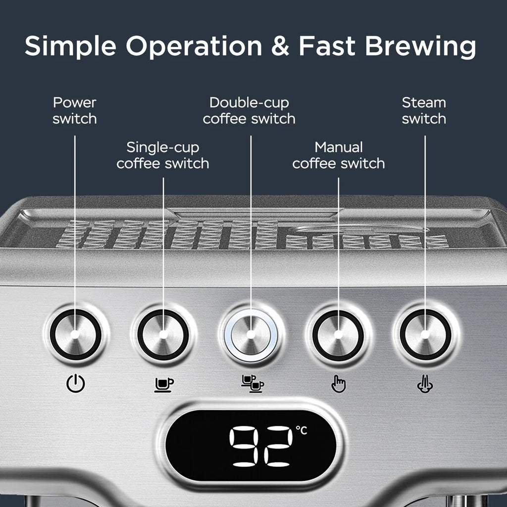 20-Cup Stainless Steel Semi-Automatic Espresso Machine with 0.5-Gallon Water Tank