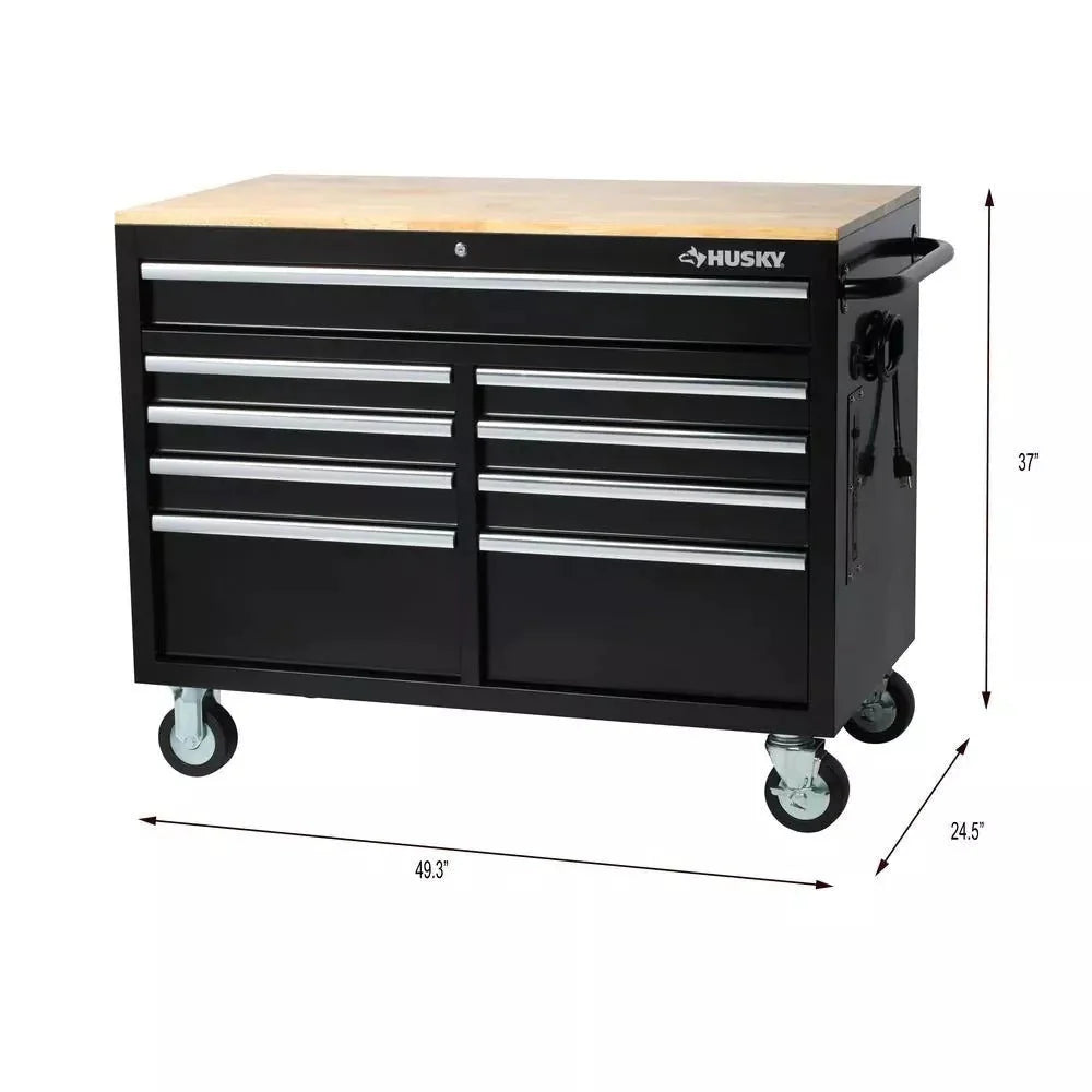46-Inch W x 24-Inch D 9-Drawer Deep Tool Chest Mobile Workbench, Gloss Black