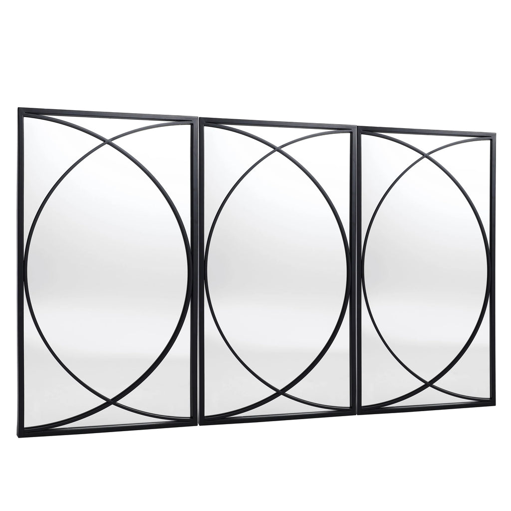 3-Piece Black Metal Rectangular Wall Mirror Set, 31.9" H x 15.75" W x 0.75" D