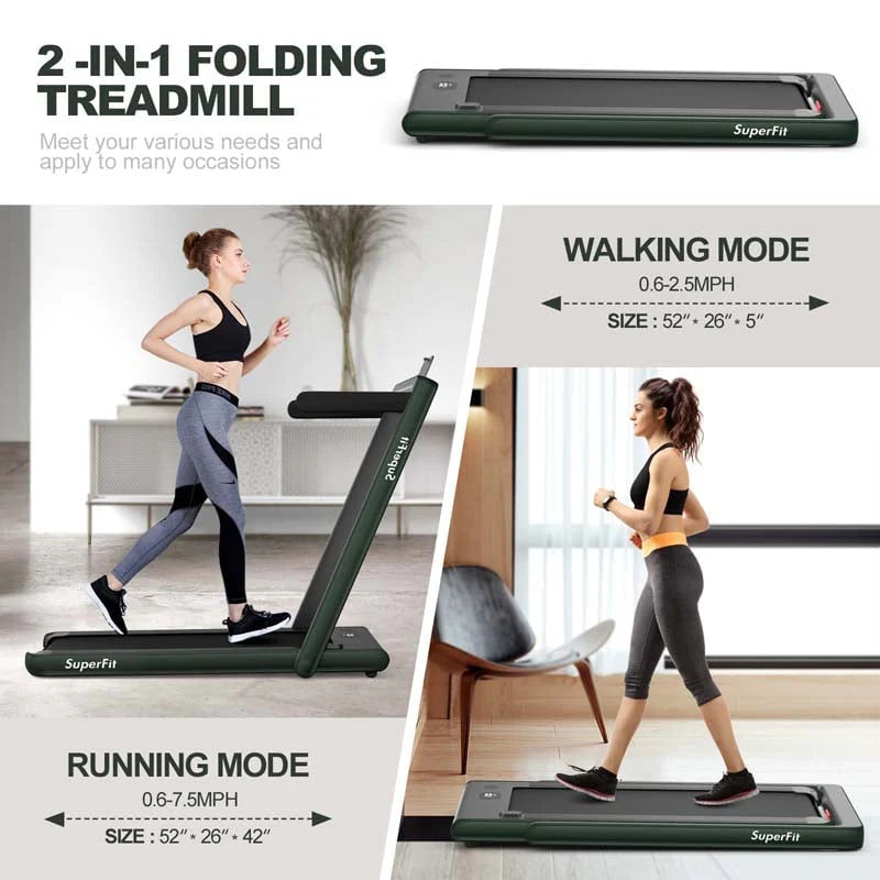 2-in-1 Folding Electric Treadmill, 2.25 HP, Under-Desk, with Dual Display and Smart App Control